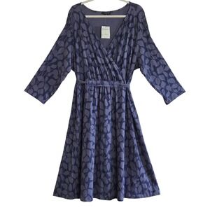 Lands End, Women's NWT,Cotton, Nightshadow Blue Leaves, Wrap Dress 2X Plus